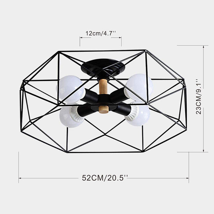 KCO Black Semi Flush Mount 4-Light Metal Cage Ceiling Light(C9027)