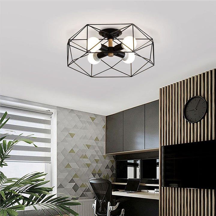 KCO Black Semi Flush Mount 4-Light Metal Cage Ceiling Light(C9027)