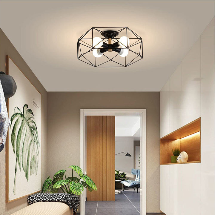 KCO Black Semi Flush Mount 4-Light Metal Cage Ceiling Light(C9027)