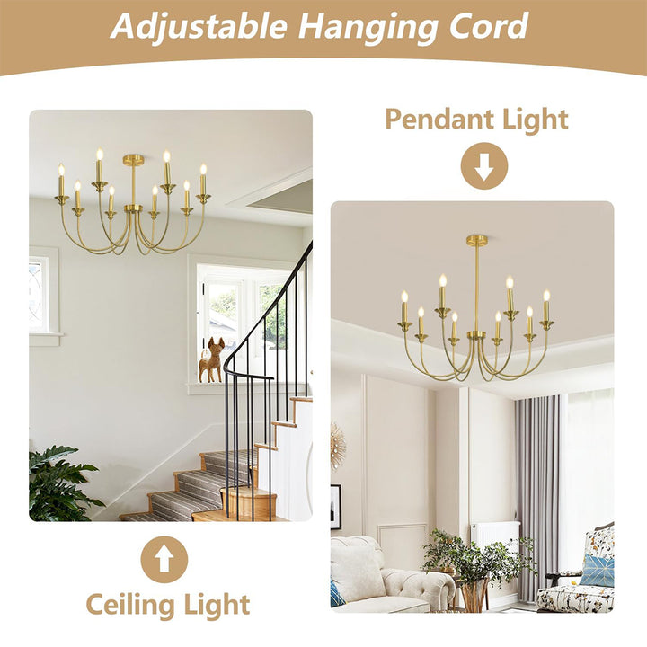 KCO 8-Light Farmhouse Candle Chandelier Gold Sputnik Chandelier (L7207)