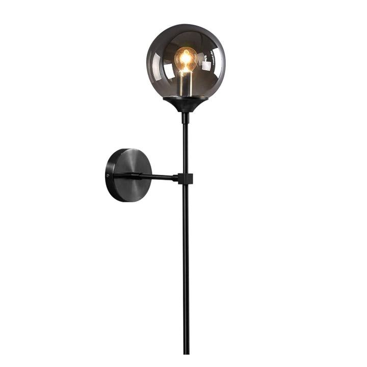 Smoke grey globe wall lighting with black rod