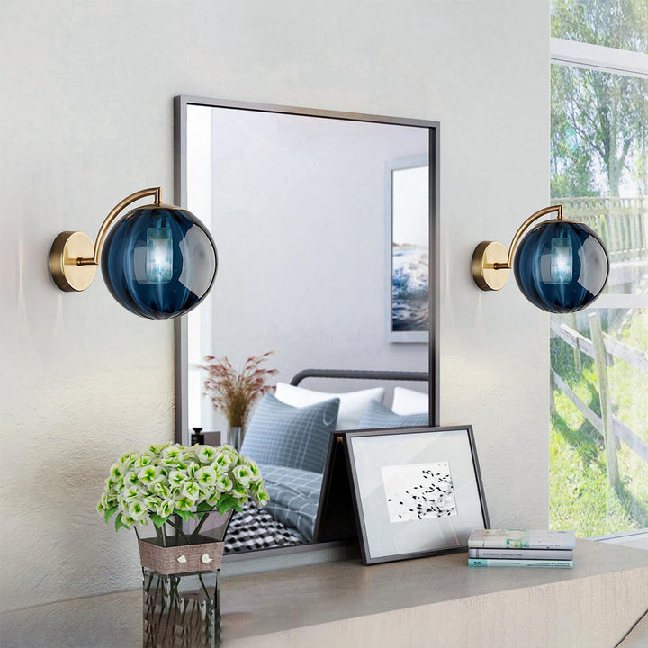 KCO Mid Century Modern Gold Globe Wall Light Brushed Gold Wall Sconce (W8078)