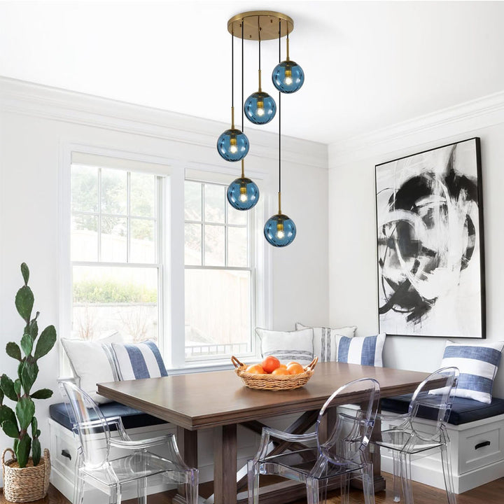 KCO 5-Light Globe Cluster Pendant Light Mid Century Modern Glass Chandelier Lighting (L7183)