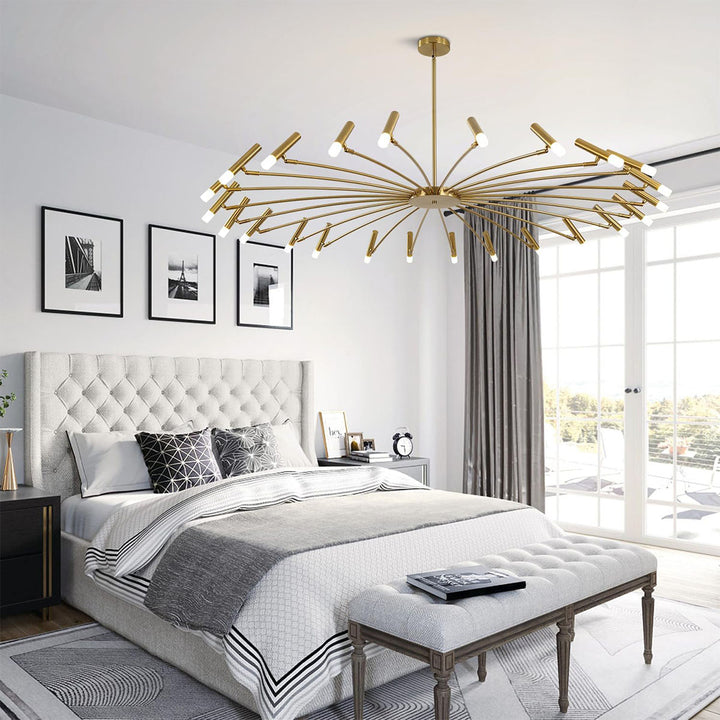 KCO Mid Century Modern Led Chandelier Large Round Kitchen Island Pendant Light Brass Gold Ceiling Hanging Light Fxiture (L7192)