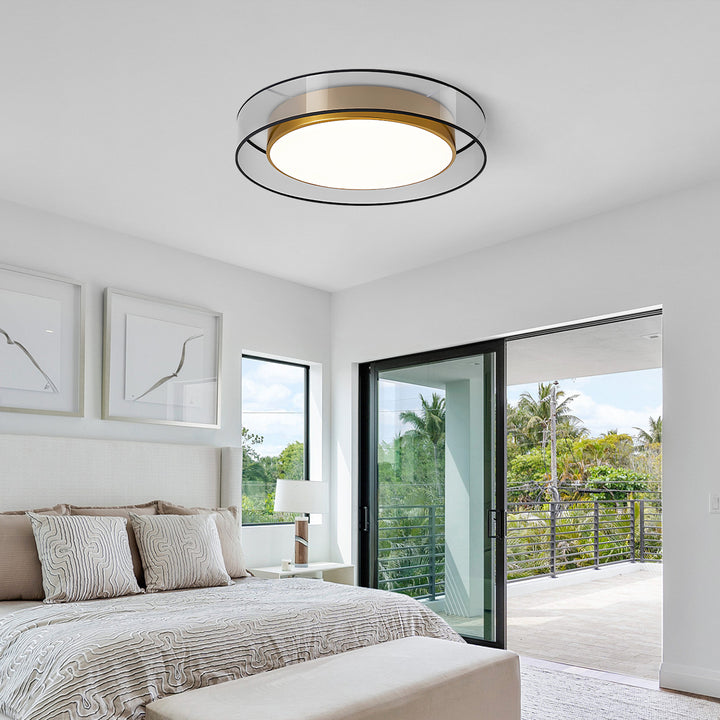 KCO Modern Led Round Ceiling Light Brushed Brass Gold Semi Flush Mount Ceiling Fixture for Hallway Foyer Bedroom (C9054)