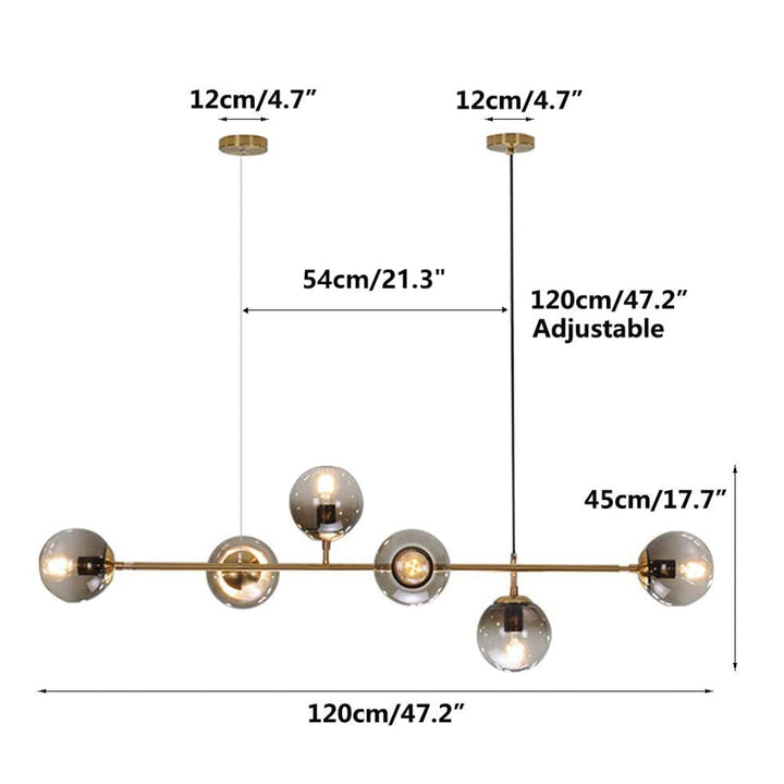 KCO 6-Light Gold Linear Chandelier Globe Pendant Light (L7117)