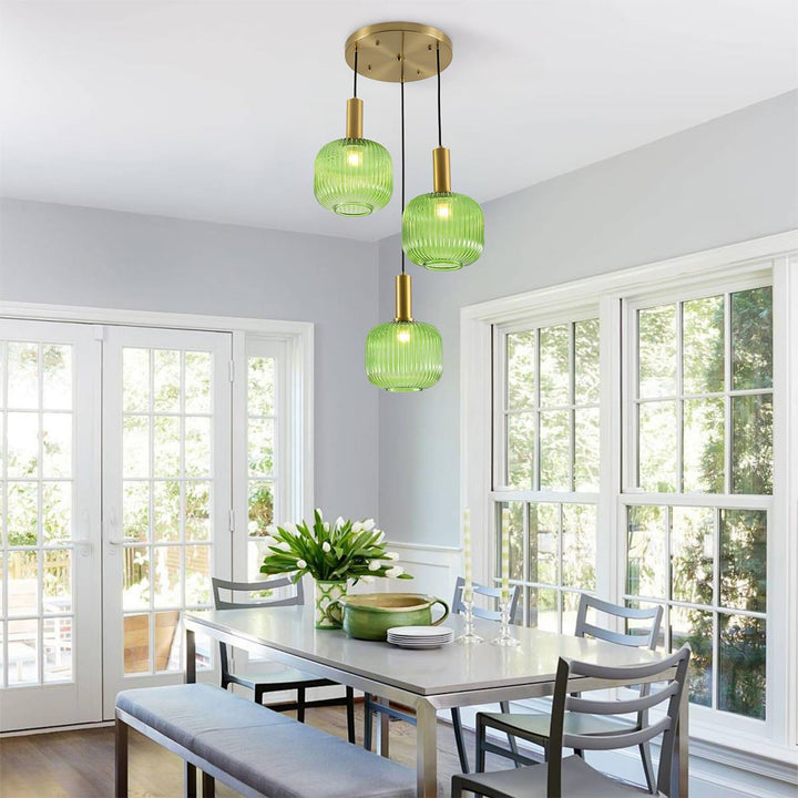 KCO 3-Light Cluster Pendant Light Mid Century Modern Ceiling Hanging Lighting Farmhouse Glass Globe Pendant Light (L7190)