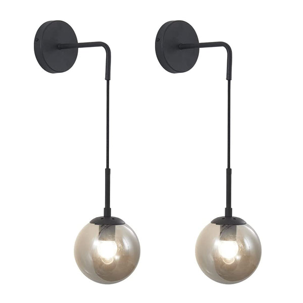 KCO Black Glass Globe Wall Sconce Set of 2 