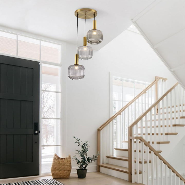 KCO 3-Light Cluster Pendant Light Mid Century Modern Ceiling Hanging Lighting Farmhouse Glass Globe Pendant Light (L7190)