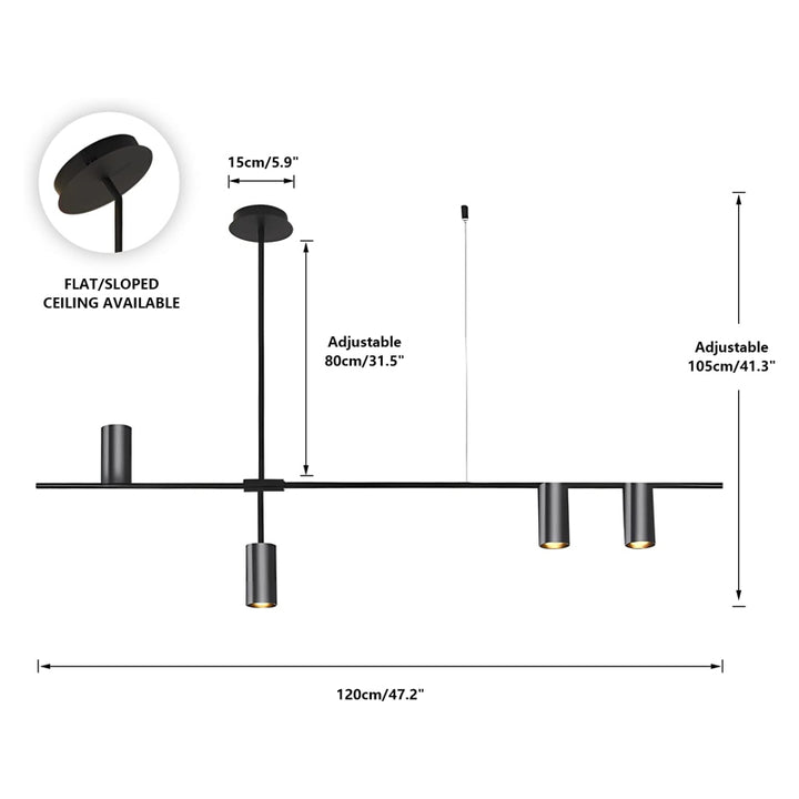 KCO Black Linear 4 Light LED Track Pendant Lighting for Kitchen Island (L7171)