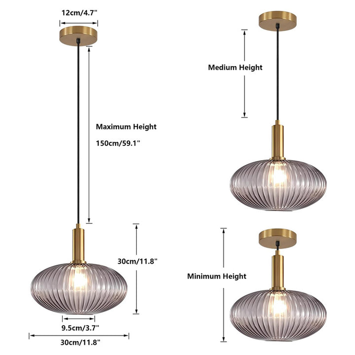 KCO Retro Green Stripe Glass Lampshade with Adjustable Height (L7158)