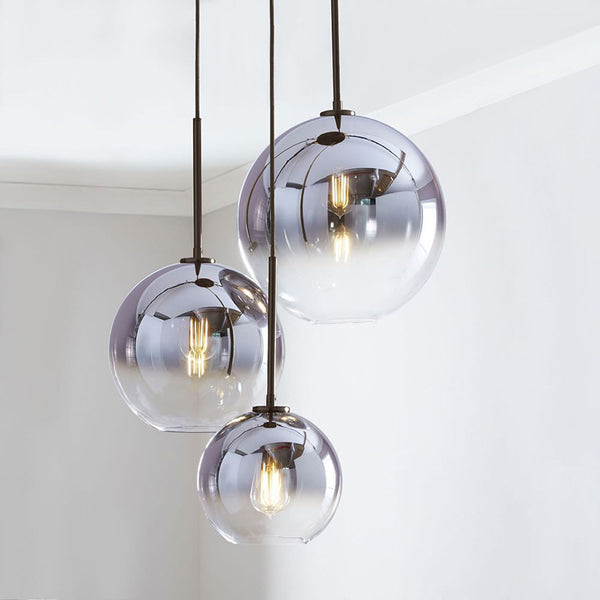 KCO 3-Light Silver Gradient Glass Globe Ceiling Pendant Light (L7088)