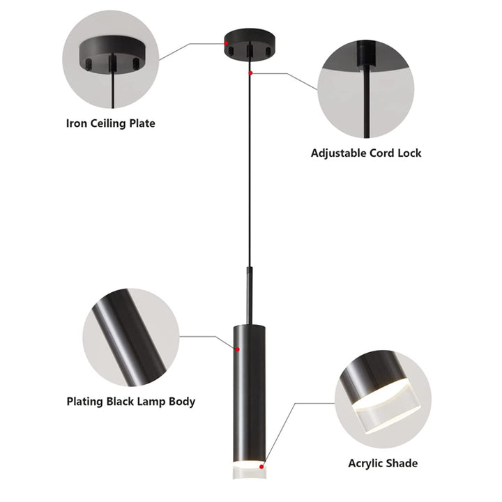 KCO LED Black Mini Pendant Light Cylinder Tube Ceiling Lamp(L7097)