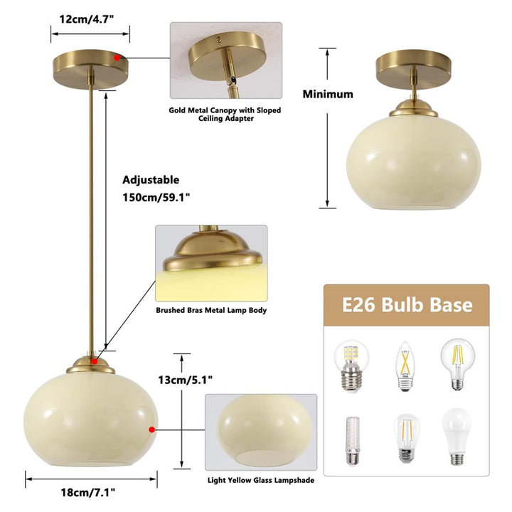 KCO Modern Adjustable Brass Ceiling Pendant Lighting with Yellow Lampshade (L7166)