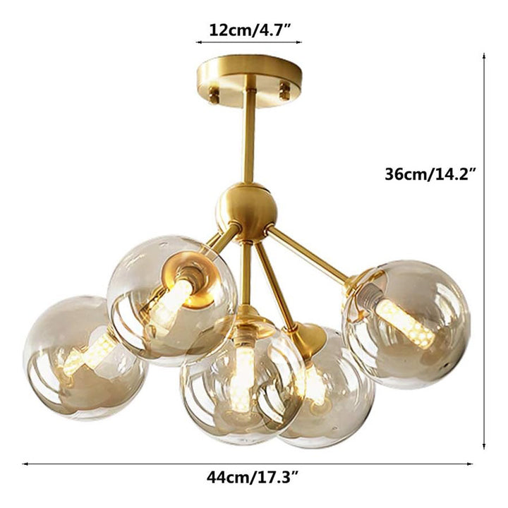 KCO 5 Lights Amber Glass Globes Brass Close to Ceiling Light (C9044)