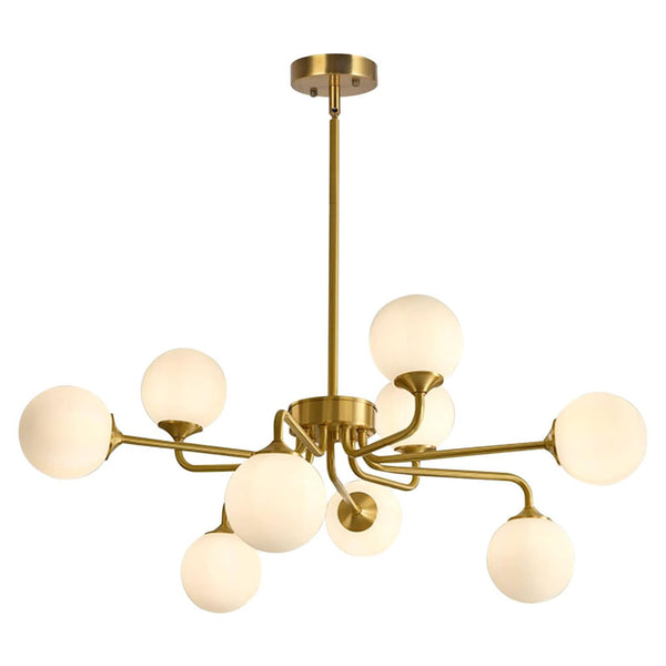 KCO 9-Light Mid Century Sputnik Chandelier with Opal Globes (L7160)