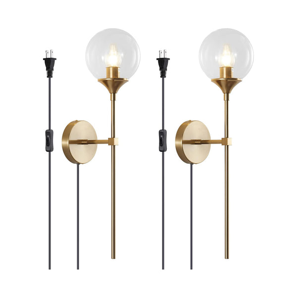 KCO Lighting Gold Globe Long Arm Wall Sconce with Plug-in 2 Set (W1032)