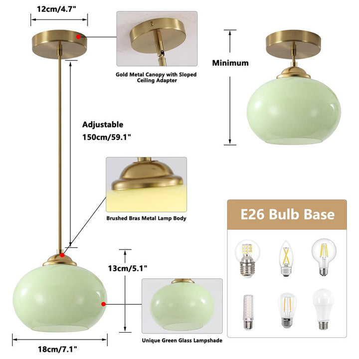 KCO Modern Adjustable Brass Ceiling Pendant Lighting with Yellow Lampshade (L7166)