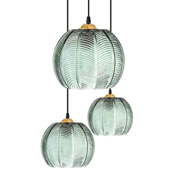 KCO 3-Light Modern Green Striped Glass Pendant Light (L7089)