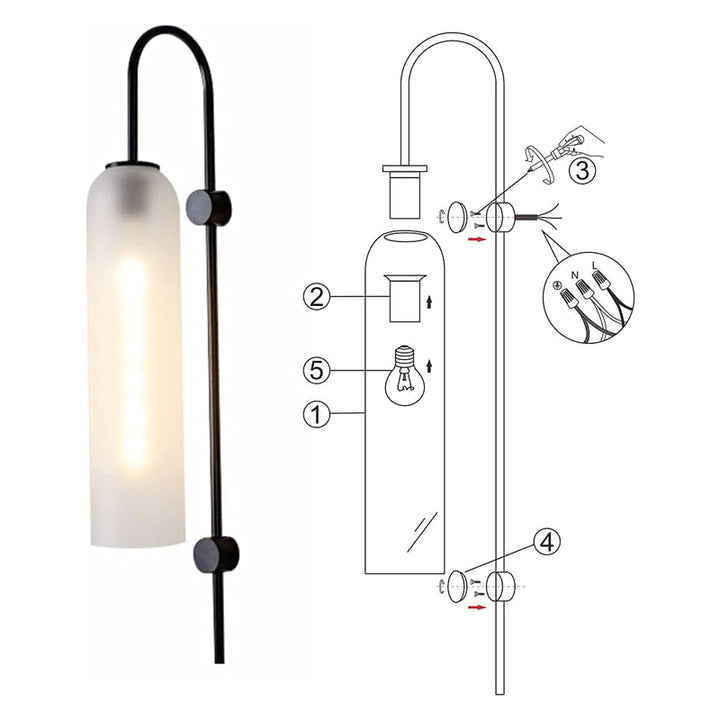 KCO Modern Black Metal Long Tube Wall Light for Bedroom Bedside (W8075)