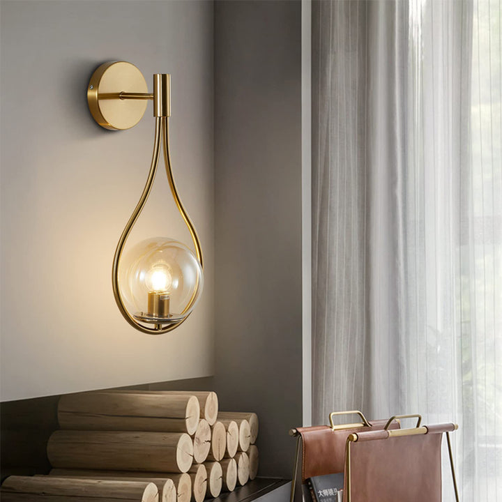 KCO Glass Globe Wall Mounted Sconce Gold Teardrop Wall Lamp (W8051)