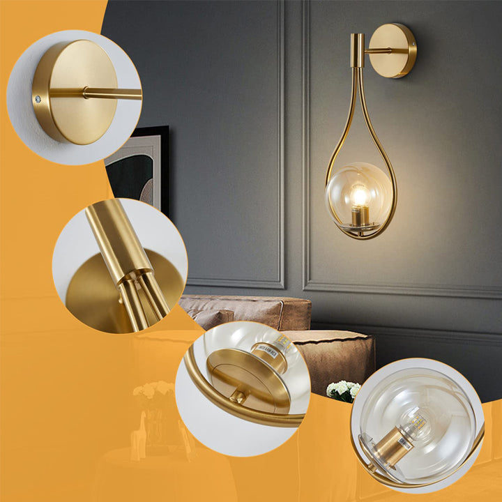 KCO Glass Globe Wall Mounted Sconce Gold Teardrop Wall Lamp (W8051)