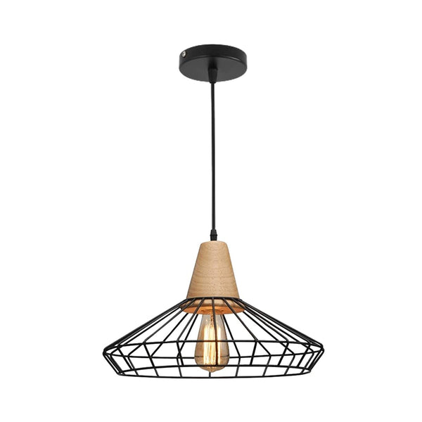 KCO Industrial Hanging Light Black Cage Pendant Light 