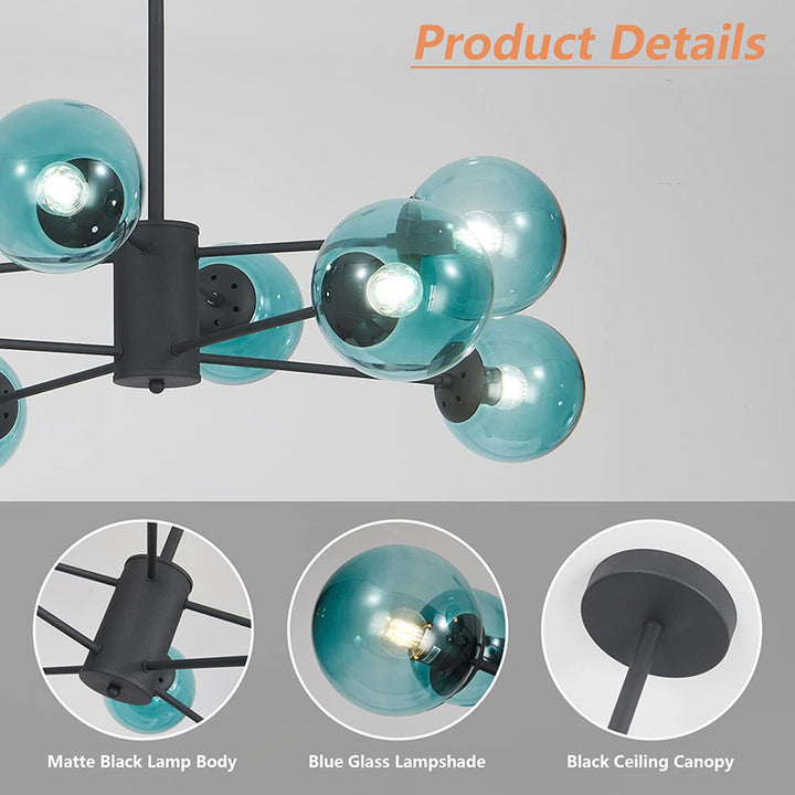 KCO Modern Blue Glass Globe Sputnik Chandelier with 8 Lights (L7131G) 