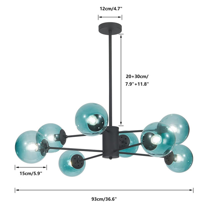 KCO Modern Blue Glass Globe Sputnik Chandelier with 8 Lights (L7131G) 