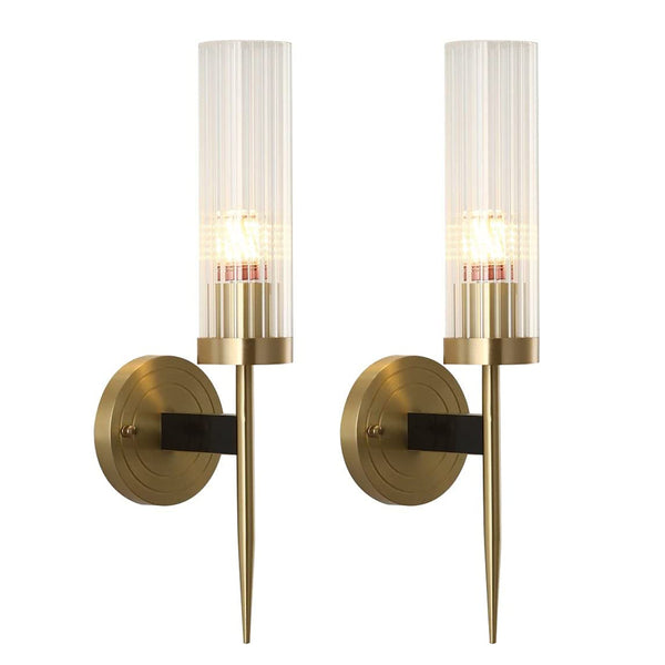 KCO Modern Wall Sconce Mid-Century Clear with Crystal Cylindrical Lampshade (2 Pack)