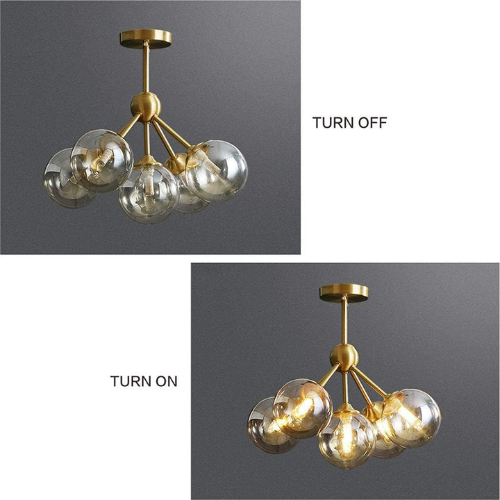 KCO 5 Lights Amber Glass Globes Brass Close to Ceiling Light (C9044)