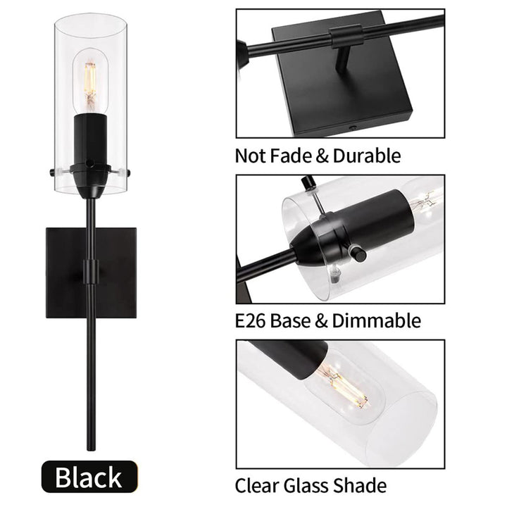 KCO Matt Black Modern Glass Wall Sconce with Clear Glass(W8053)