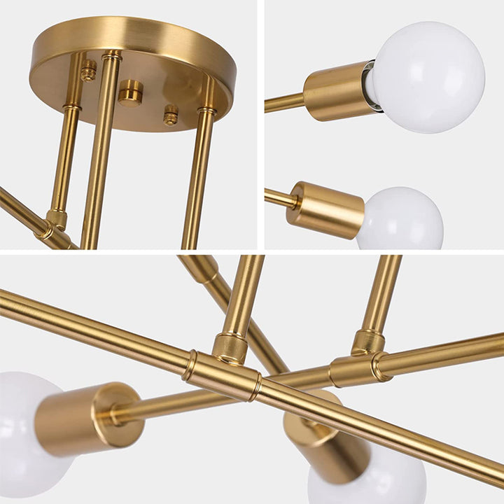 KCO Gold Sputnik Chandelier 6 Lights Modern Ceiling Light