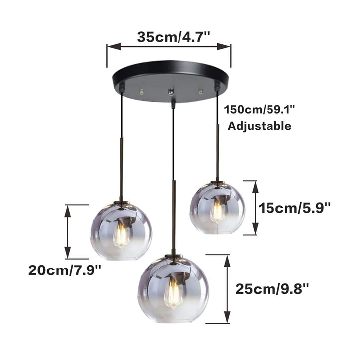 KCO 3-Light Silver Gradient Glass Globe Ceiling Pendant Light (L7088)