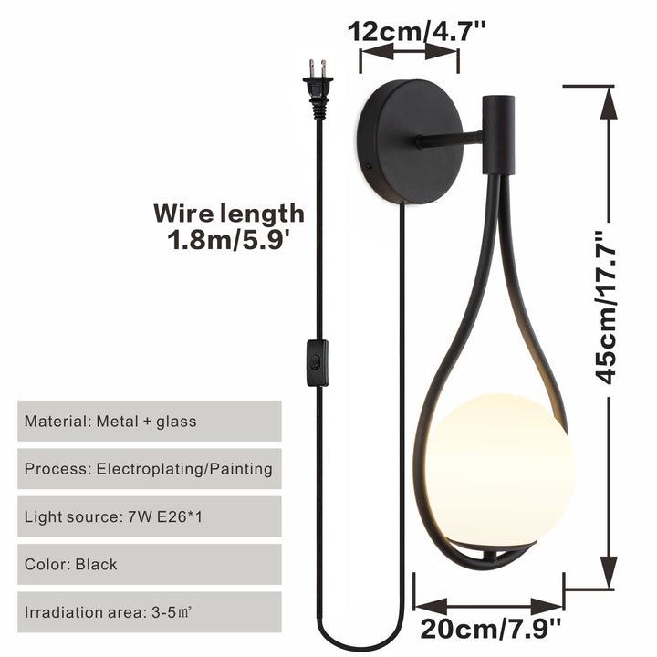  Black Wall Sconce with On/Off Switch