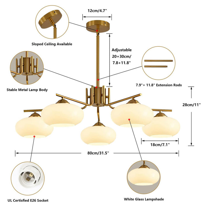 KCO Mid Century Flower Chandelier with 5-Light Glass Globes (L7145)