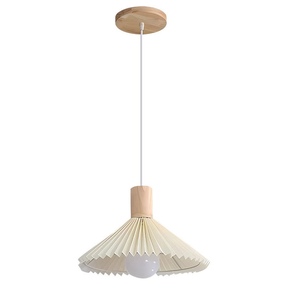 KCO Farmhouse White Fabric Striped Wooden Pendant Light(L7173)